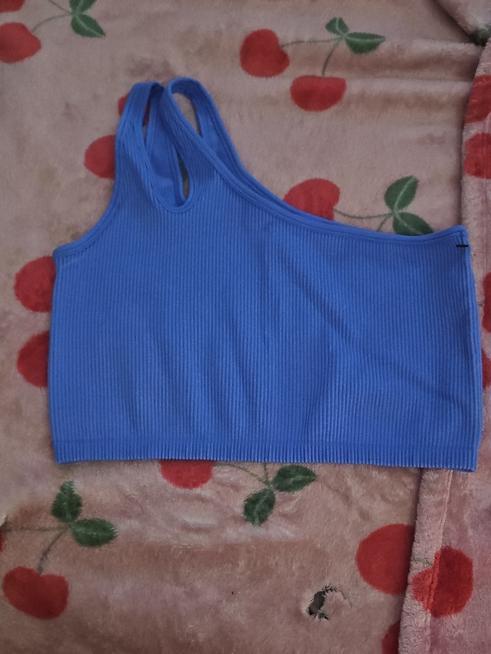 aerie Royal Blue Ribbed One-Shoulder Crop Top